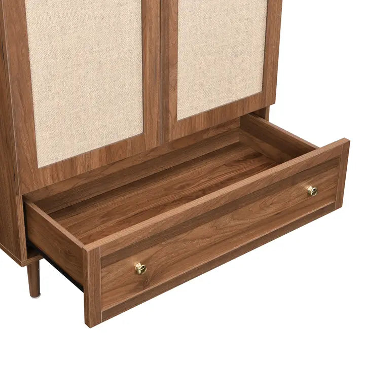 ELEGANT WALNUT WARDROBE WITH FABRIC DOOR AND DRAWER