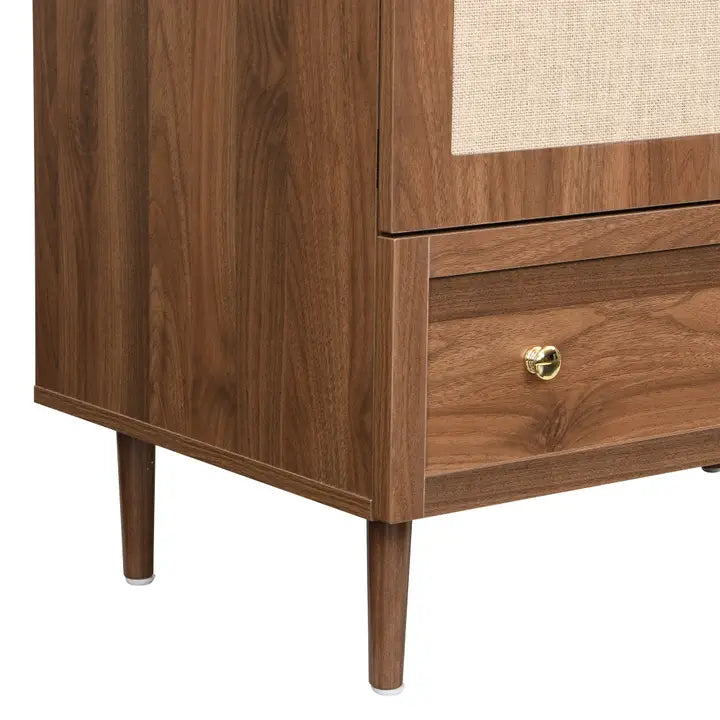 ELEGANT WALNUT WARDROBE WITH FABRIC DOOR AND DRAWER