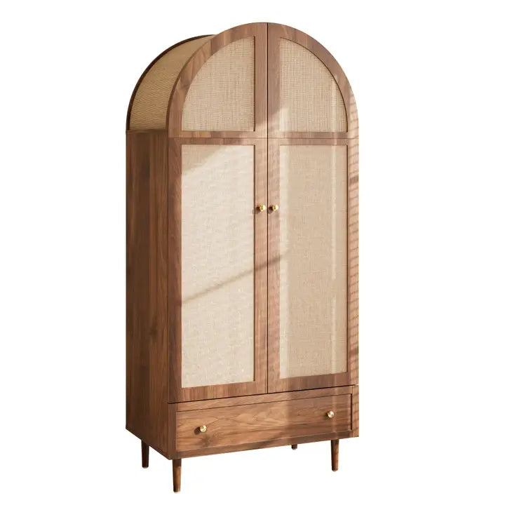 ELEGANT WALNUT WARDROBE WITH FABRIC DOOR AND DRAWER
