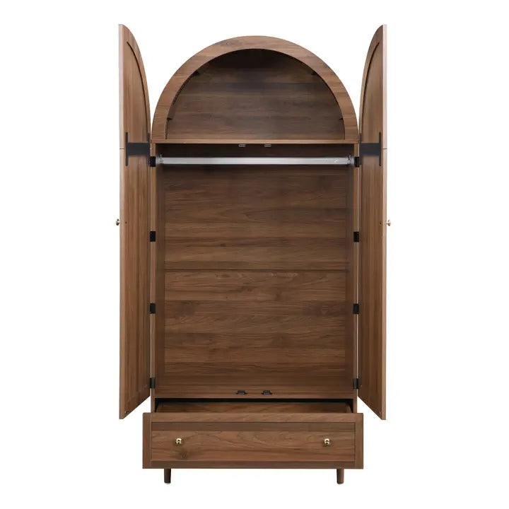 ELEGANT WALNUT WARDROBE WITH FABRIC DOOR AND DRAWER