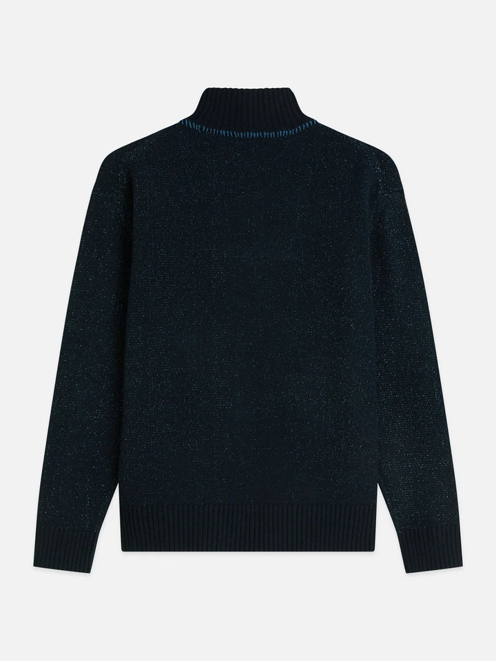 TROYER COTTON-WOOL BLEND ZIP PULLOVER "SKY CAPTAIN MELANGE"