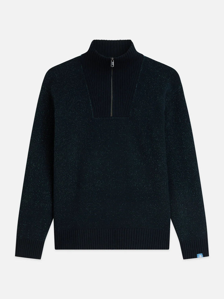TROYER COTTON-WOOL BLEND ZIP PULLOVER "SKY CAPTAIN MELANGE"
