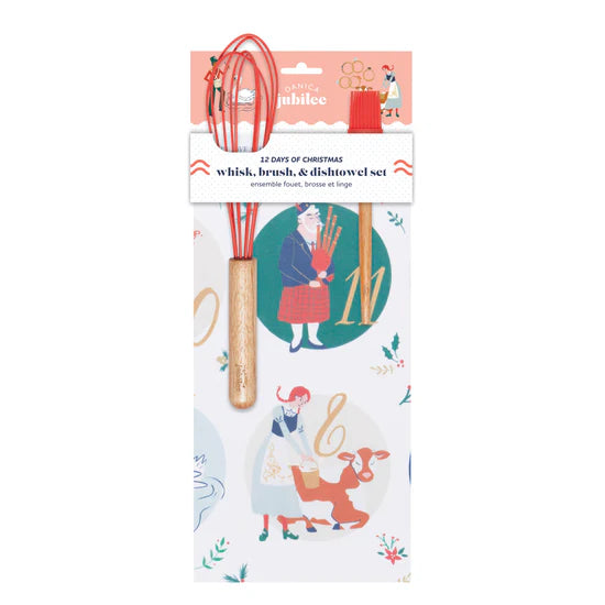 12 DAYS OF CHRISTMAS WHISK/BRUSH/DISH TOWEL SET