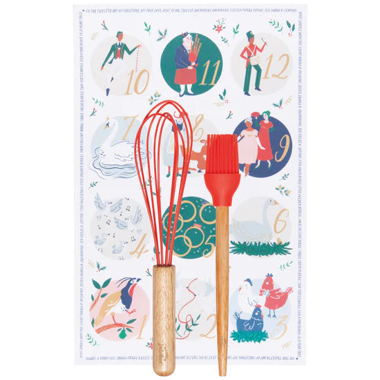 12 DAYS OF CHRISTMAS WHISK/BRUSH/DISH TOWEL SET