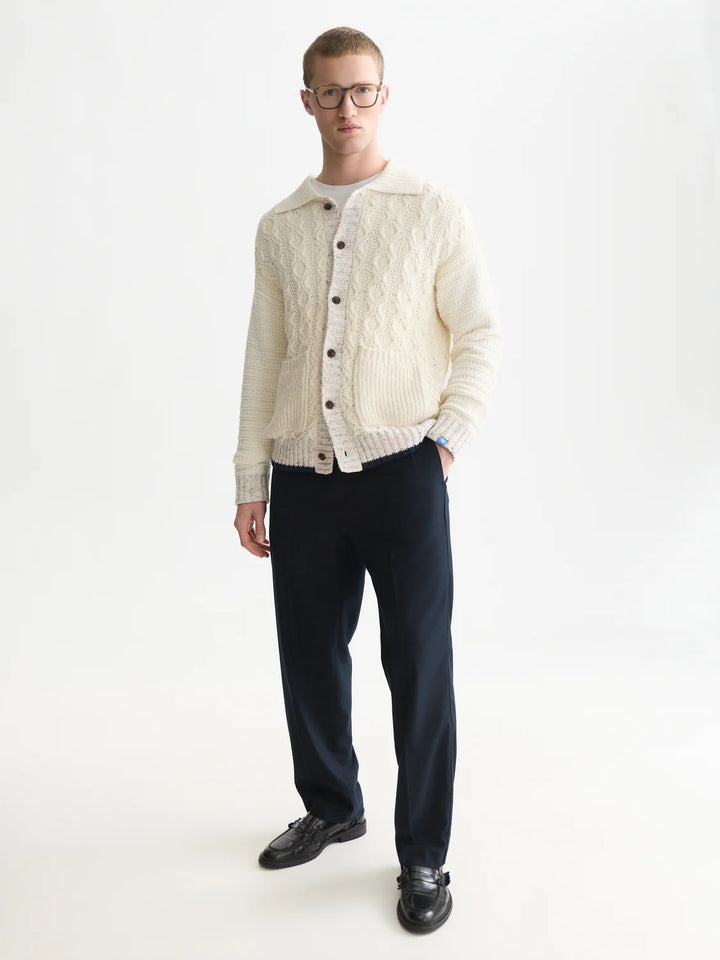 MULTI-YARN COTTON-BLEND KNIT LOOSE FIT CARDIGAN "EGGNOG"