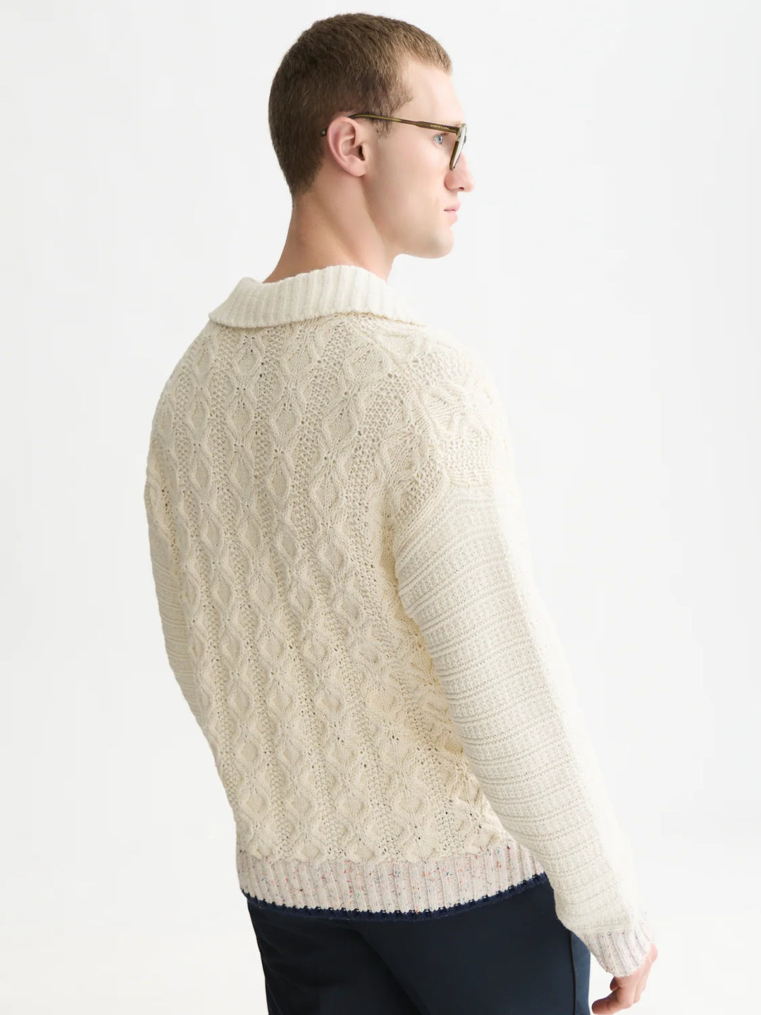 MULTI-YARN COTTON-BLEND KNIT LOOSE FIT CARDIGAN "EGGNOG"