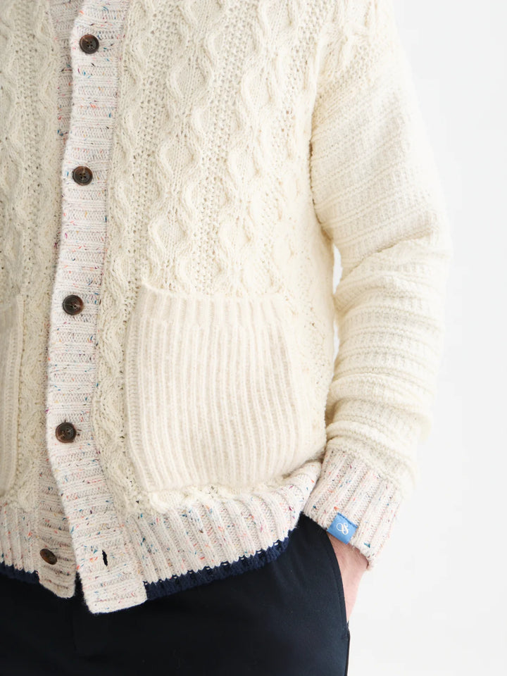 MULTI-YARN COTTON-BLEND KNIT LOOSE FIT CARDIGAN "EGGNOG"