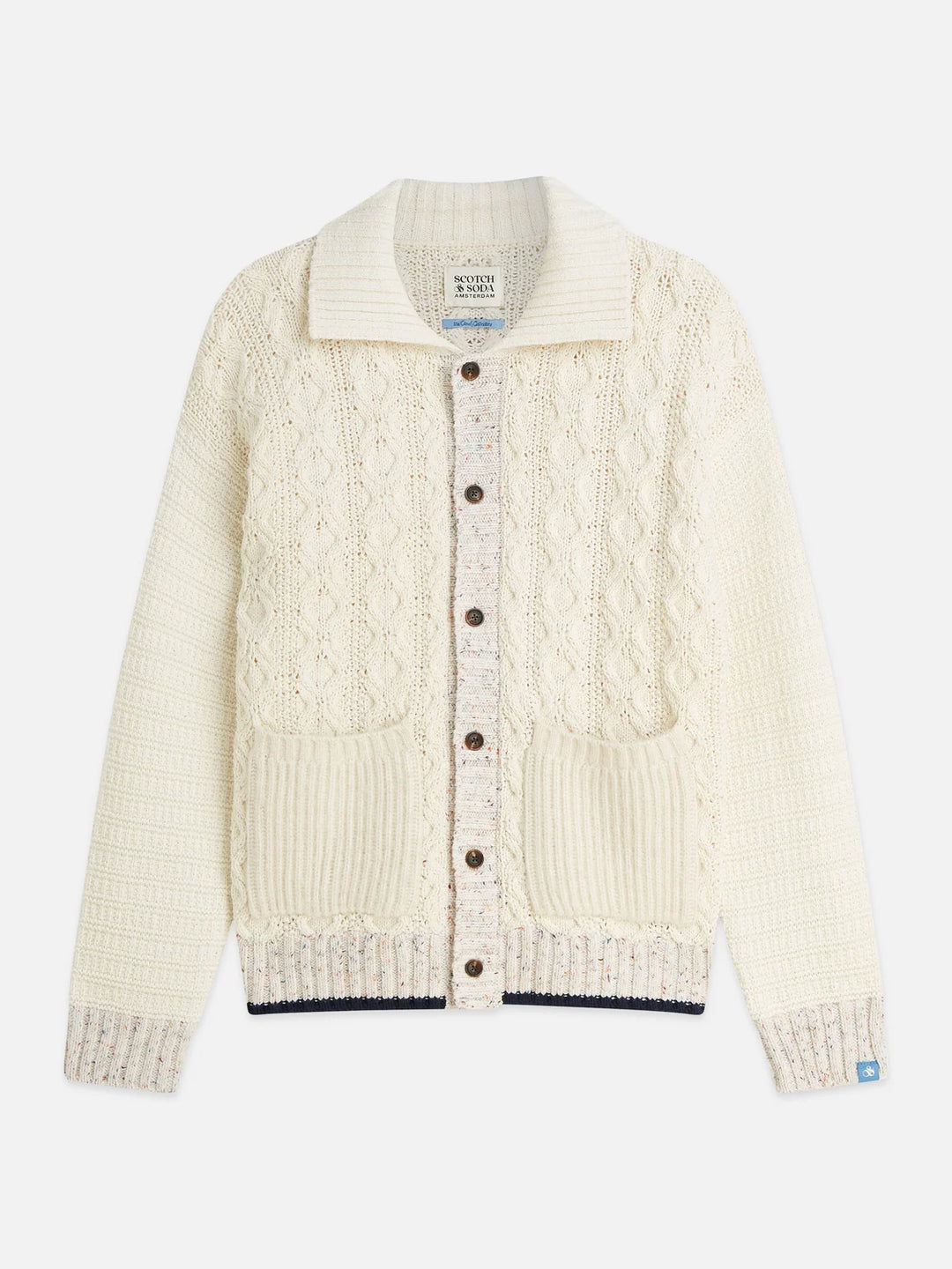 MULTI-YARN COTTON-BLEND KNIT LOOSE FIT CARDIGAN "EGGNOG"