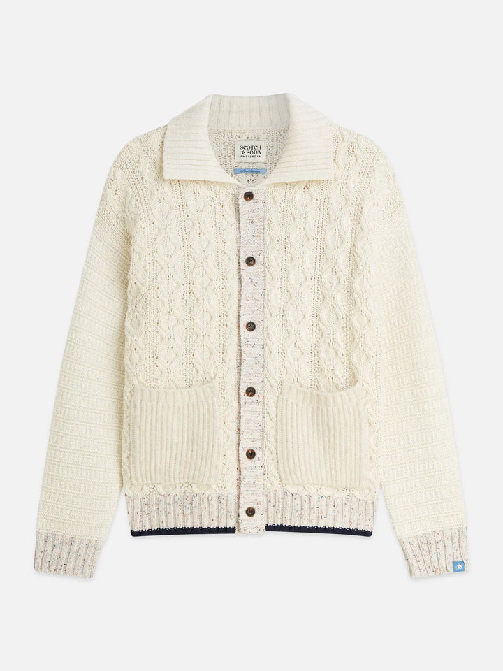 MULTI-YARN COTTON-BLEND KNIT LOOSE FIT CARDIGAN "EGGNOG"
