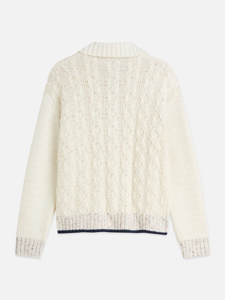 MULTI-YARN COTTON-BLEND KNIT LOOSE FIT CARDIGAN "EGGNOG"