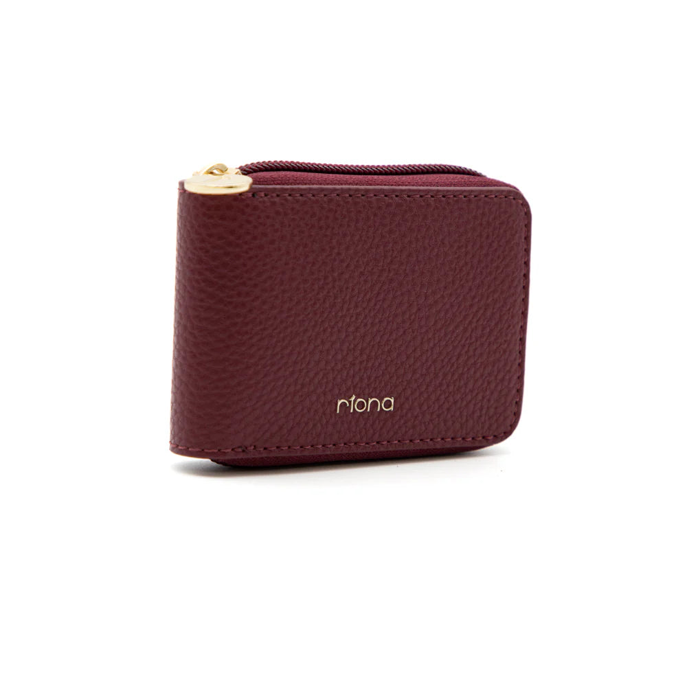 RIONA PEBBLED SOHO ZIP AROUND RFID WALLET "BURGUNDY"