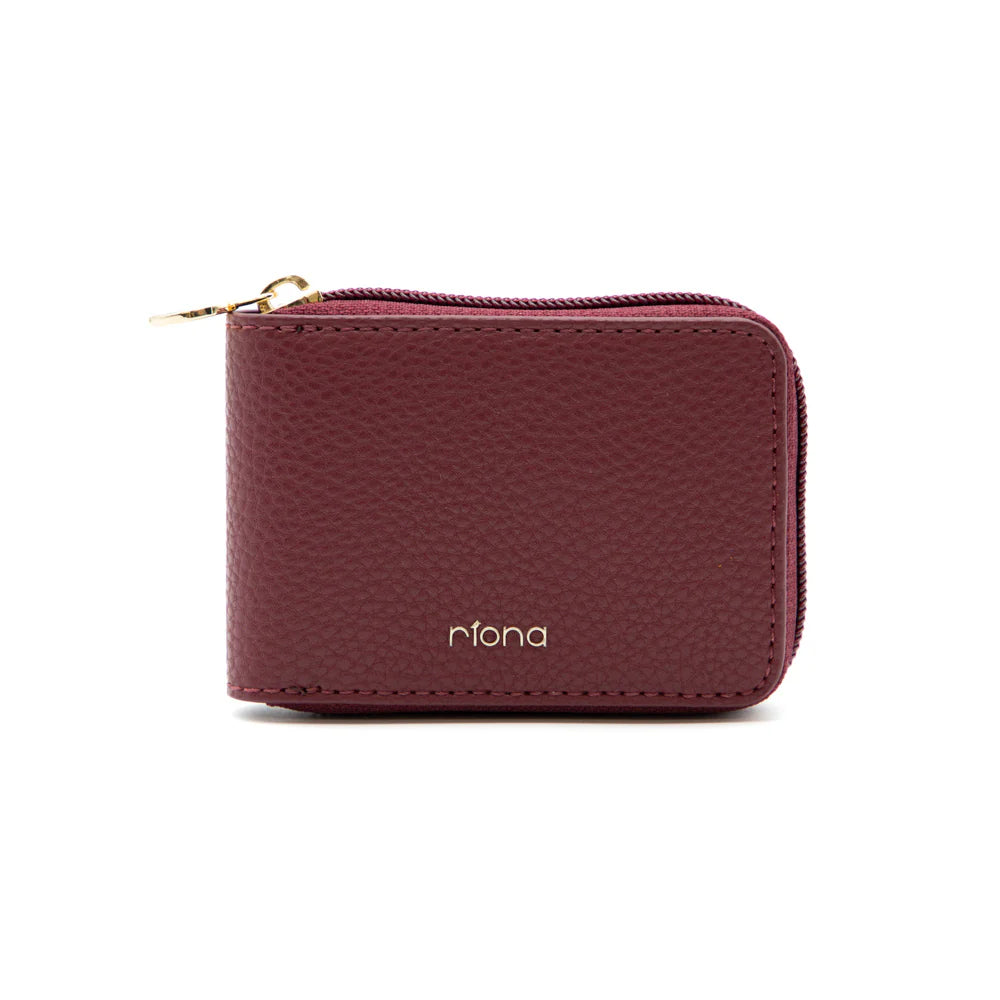 RIONA PEBBLED SOHO ZIP AROUND RFID WALLET "BURGUNDY"