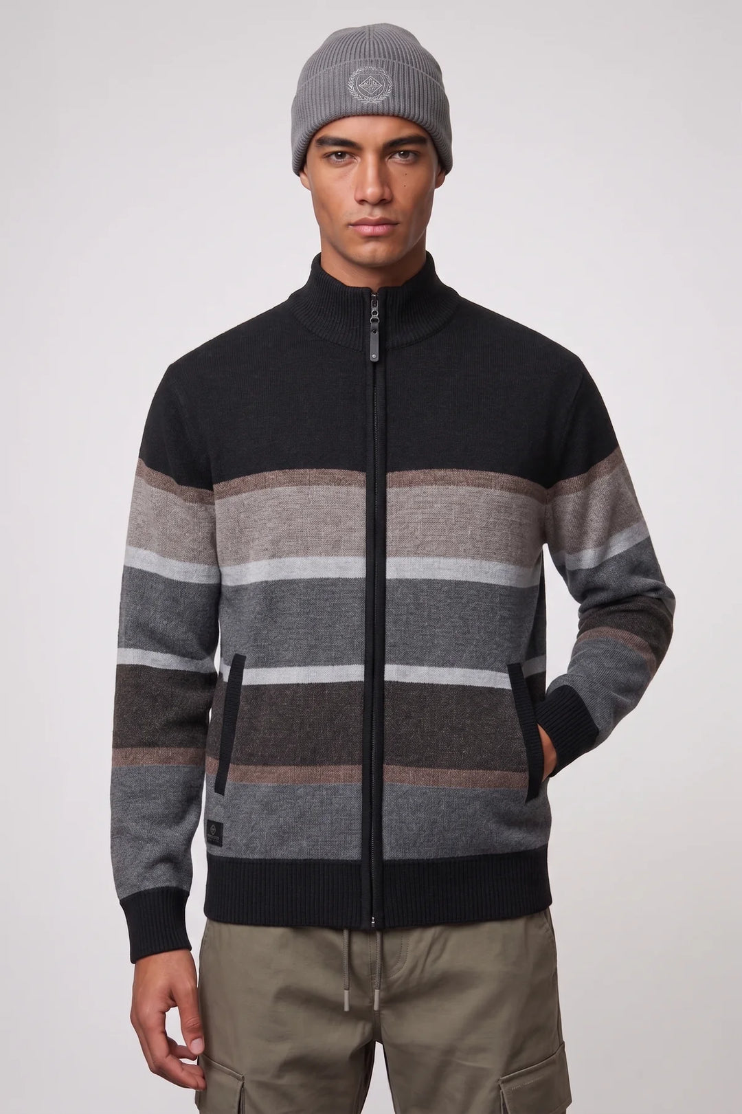 OTFRIED - MOCK NECK BONDED FULL-ZIP STRIPE TRACK JACKET "BLACK"