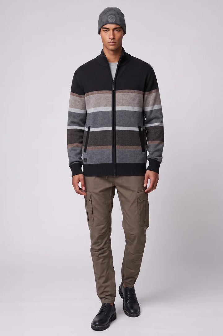 OTFRIED - MOCK NECK BONDED FULL-ZIP STRIPE TRACK JACKET "BLACK"