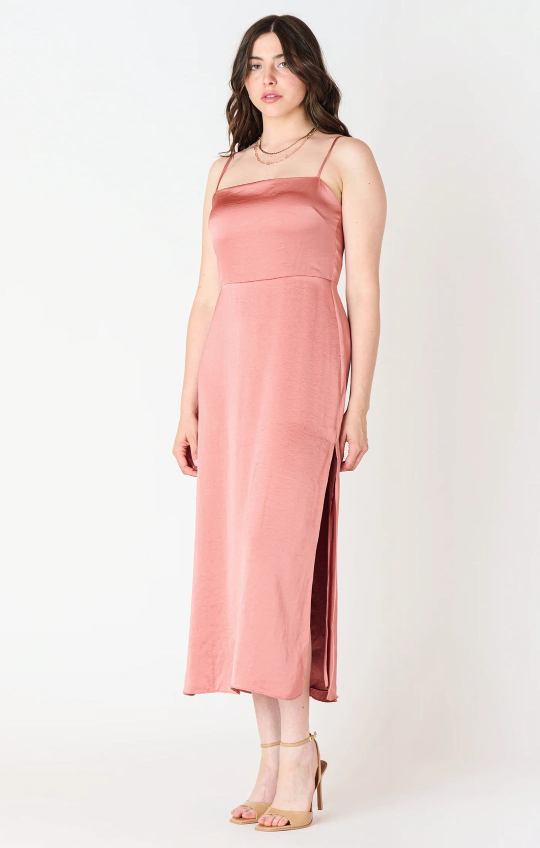 SQUARE NECK MIDI DRESS "ANTIQUE ROSE"