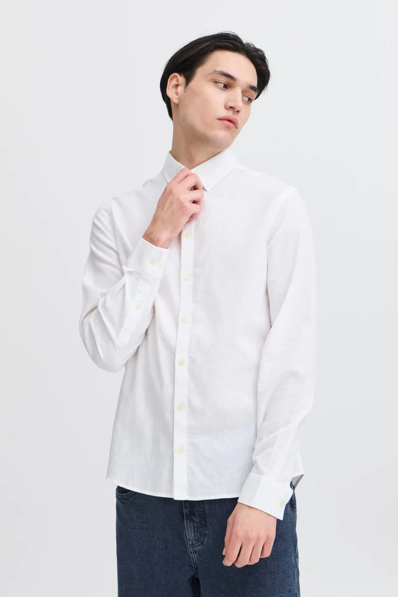 CFANTON BD LS LINEN MIX SHIRT "SNOW WHITE"