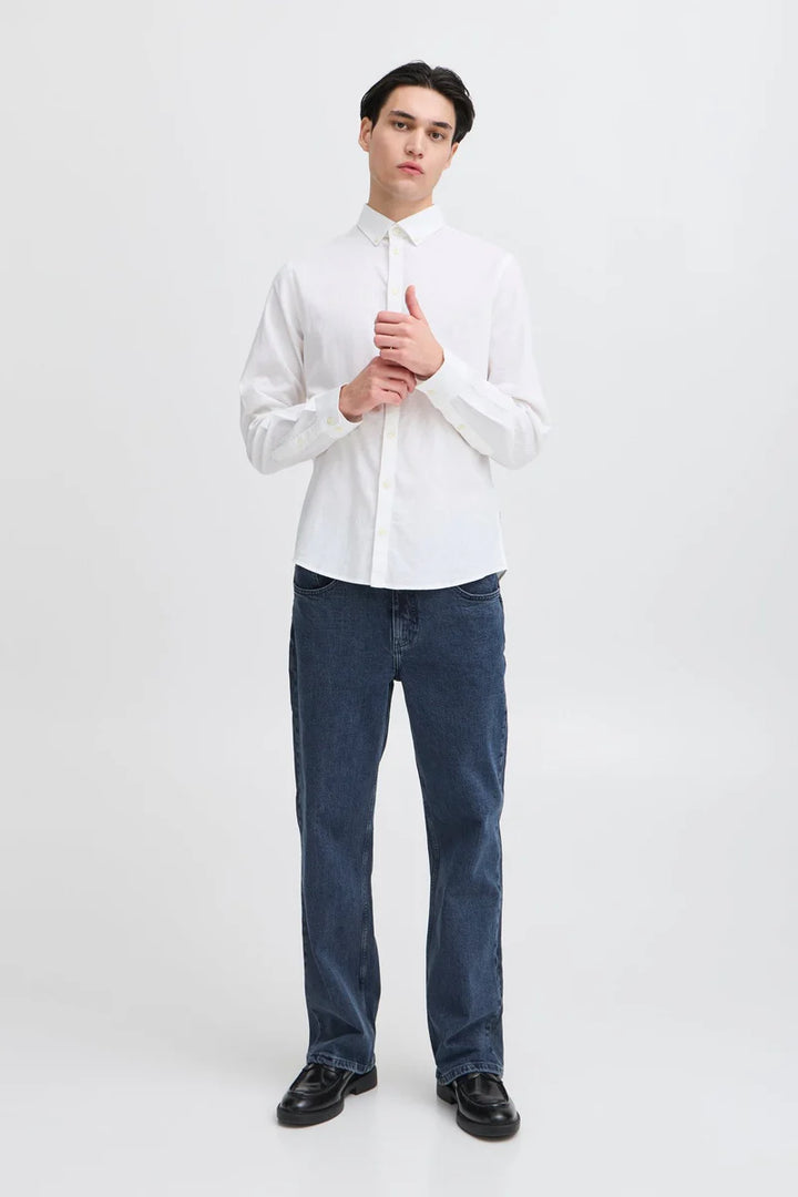 CFANTON BD LS LINEN MIX SHIRT "SNOW WHITE"