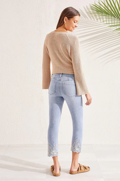 AUDREY CROP JEANS WITH SEQUIN EMBROIDERY
