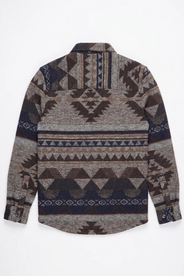 AZEGLIO - BONDED AZTECK PATTERN BUTTON-UP SHIRT "JAVA"
