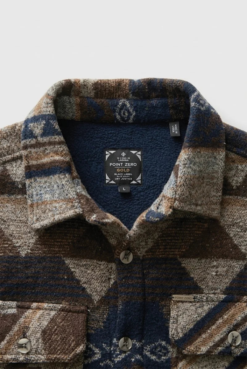 AZEGLIO - BONDED AZTECK PATTERN BUTTON-UP SHIRT "JAVA"