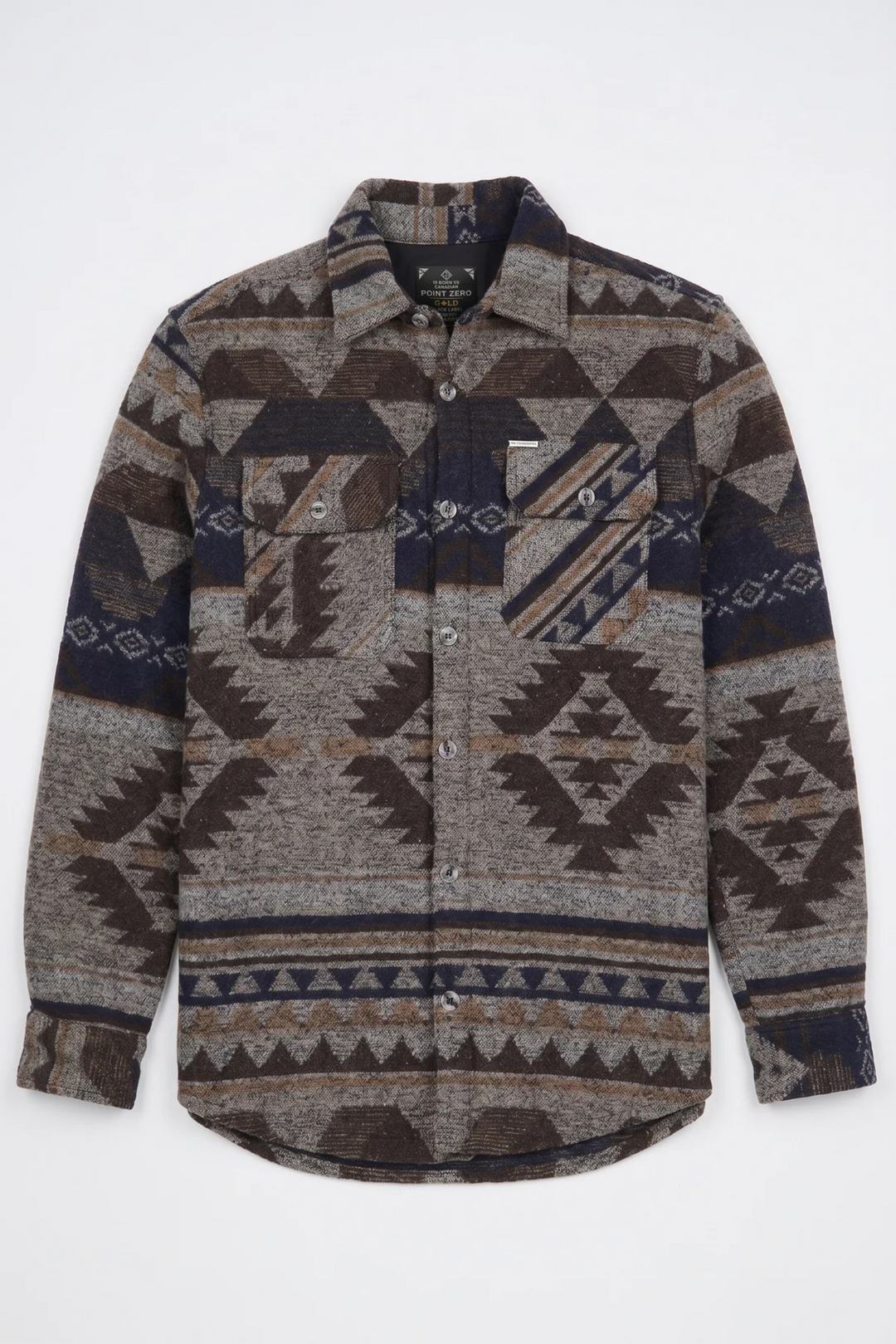 AZEGLIO - BONDED AZTECK PATTERN BUTTON-UP SHIRT "JAVA"