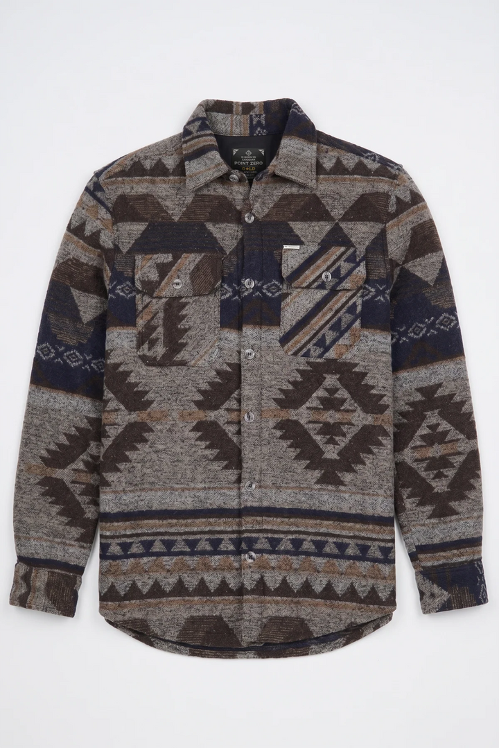 AZEGLIO - BONDED AZTECK PATTERN BUTTON-UP SHIRT "JAVA"