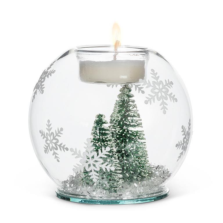 BRUSH TREE & SNOW BALL VOTIVE - 4''D