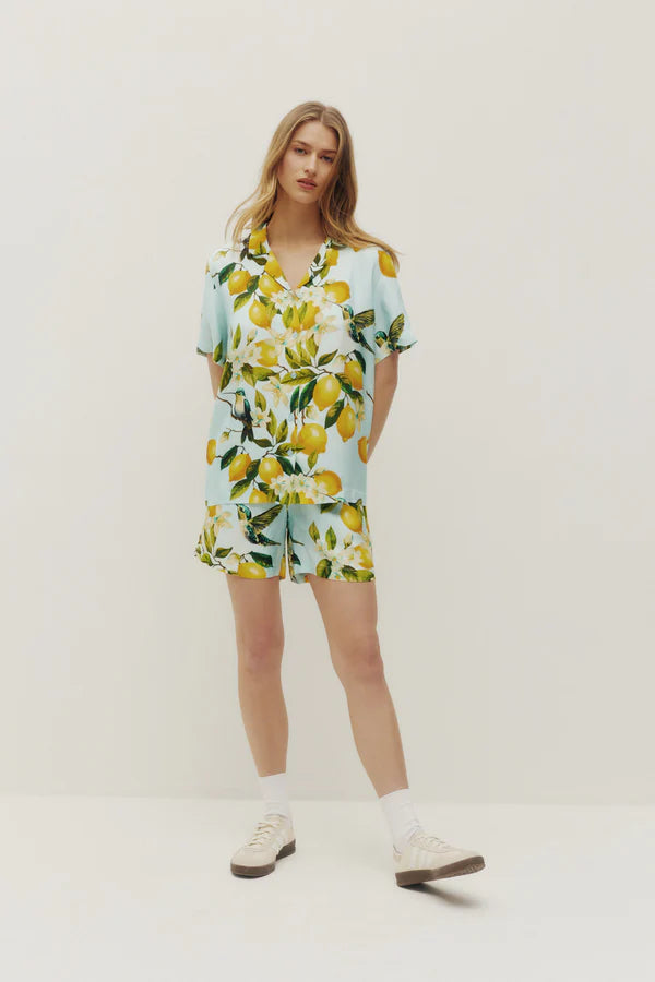 LEMON HUMMINGBIRD BEACH SHIRT "BABY BLUE"