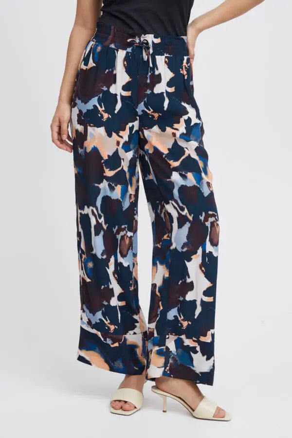 FRTAYA PRINTED WIDE LEG TROUSERS "BEAUCOUP BLUE"