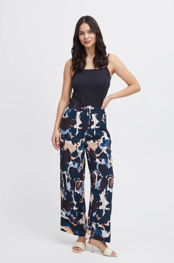 FRTAYA PRINTED WIDE LEG TROUSERS "BEAUCOUP BLUE"