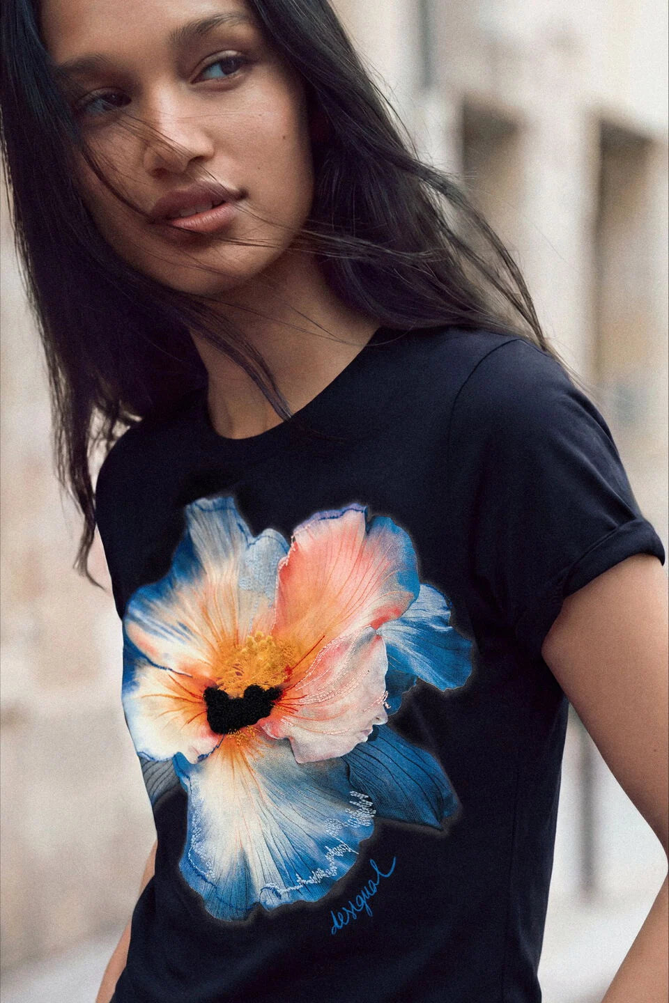 BIG FLOWER T-SHIRT "BLUE"