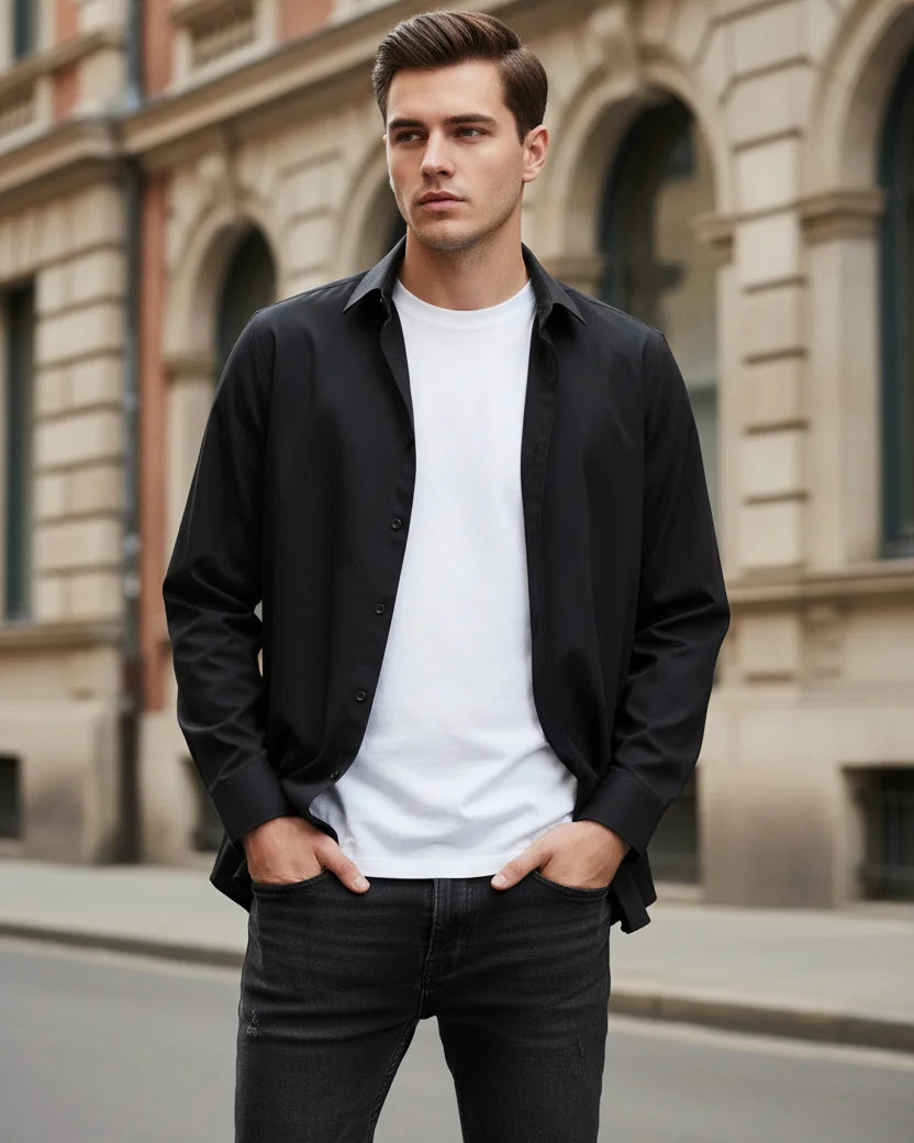 EASY CARE SOLID COLOUR LS SHIRT "BLACK"