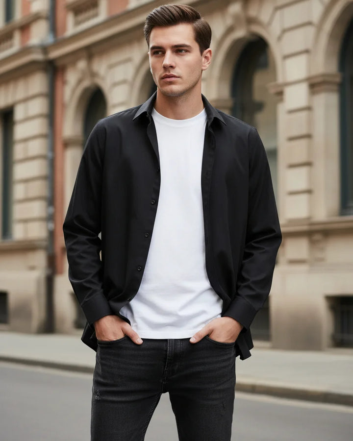 EASY CARE SOLID COLOUR LS SHIRT "BLACK"