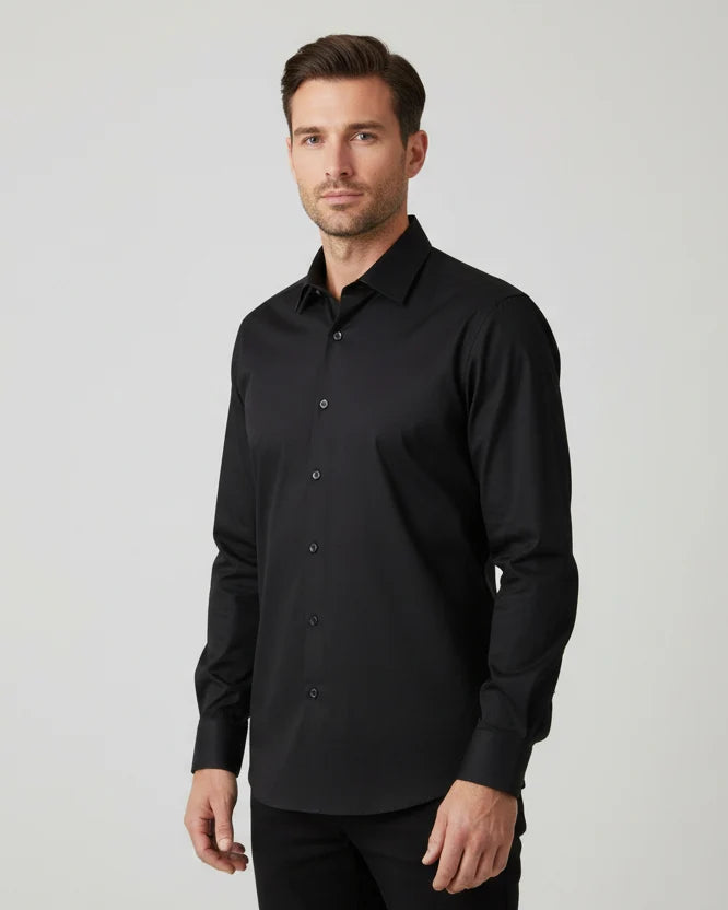 EASY CARE SOLID COLOUR LS SHIRT "BLACK"