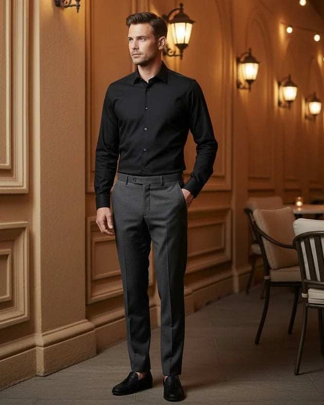 EASY CARE SOLID COLOUR LS SHIRT "BLACK"