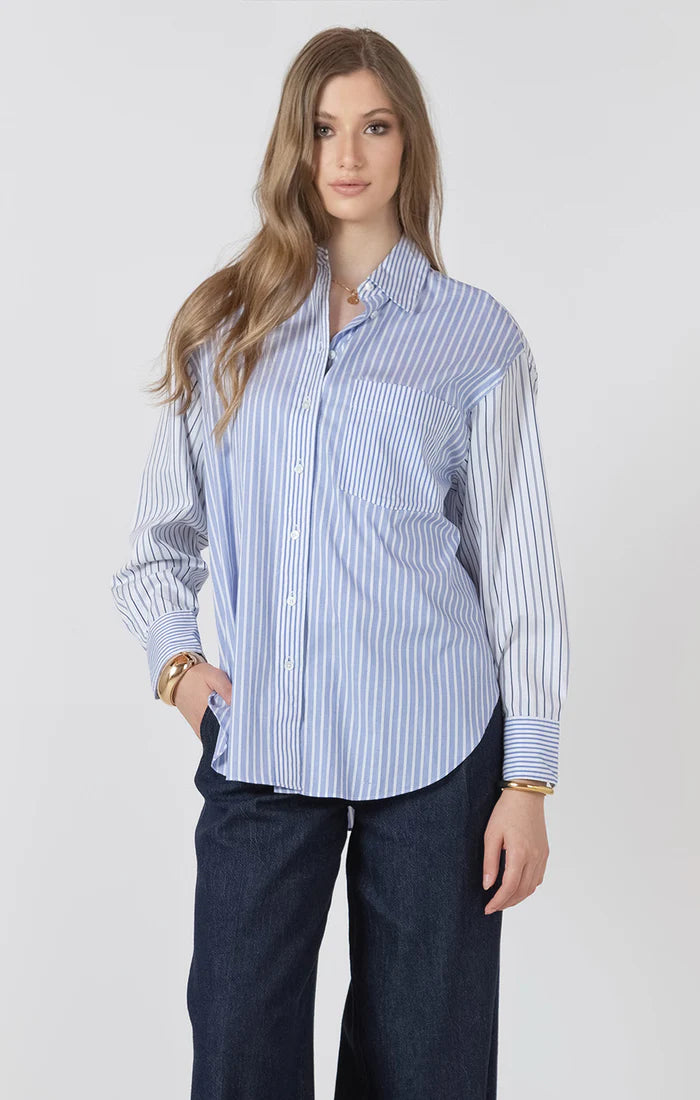 BUTTON FRONT SHIRT "COLOR BLOCK STRIPE"