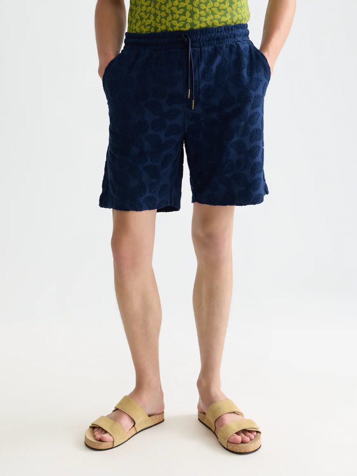 FAVE TERRY JACQUARD RELAXED BERMUDA SHORTS "PAGEANT BLUE"
