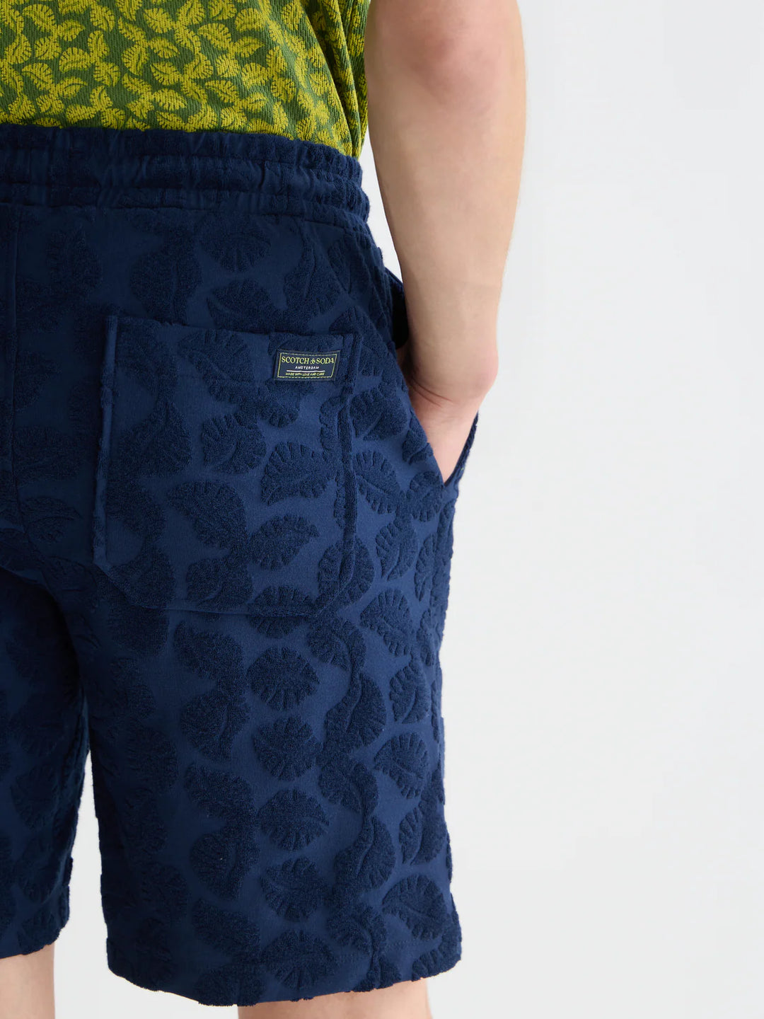FAVE TERRY JACQUARD RELAXED BERMUDA SHORTS "PAGEANT BLUE"