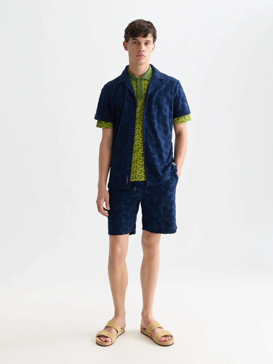 FAVE TERRY JACQUARD RELAXED BERMUDA SHORTS "PAGEANT BLUE"