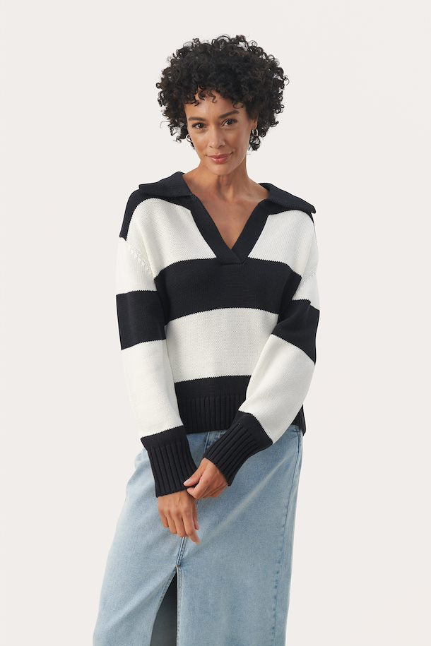 ELINDAPW KNITTED SWEATER "Dark Navy Bold Stripe"