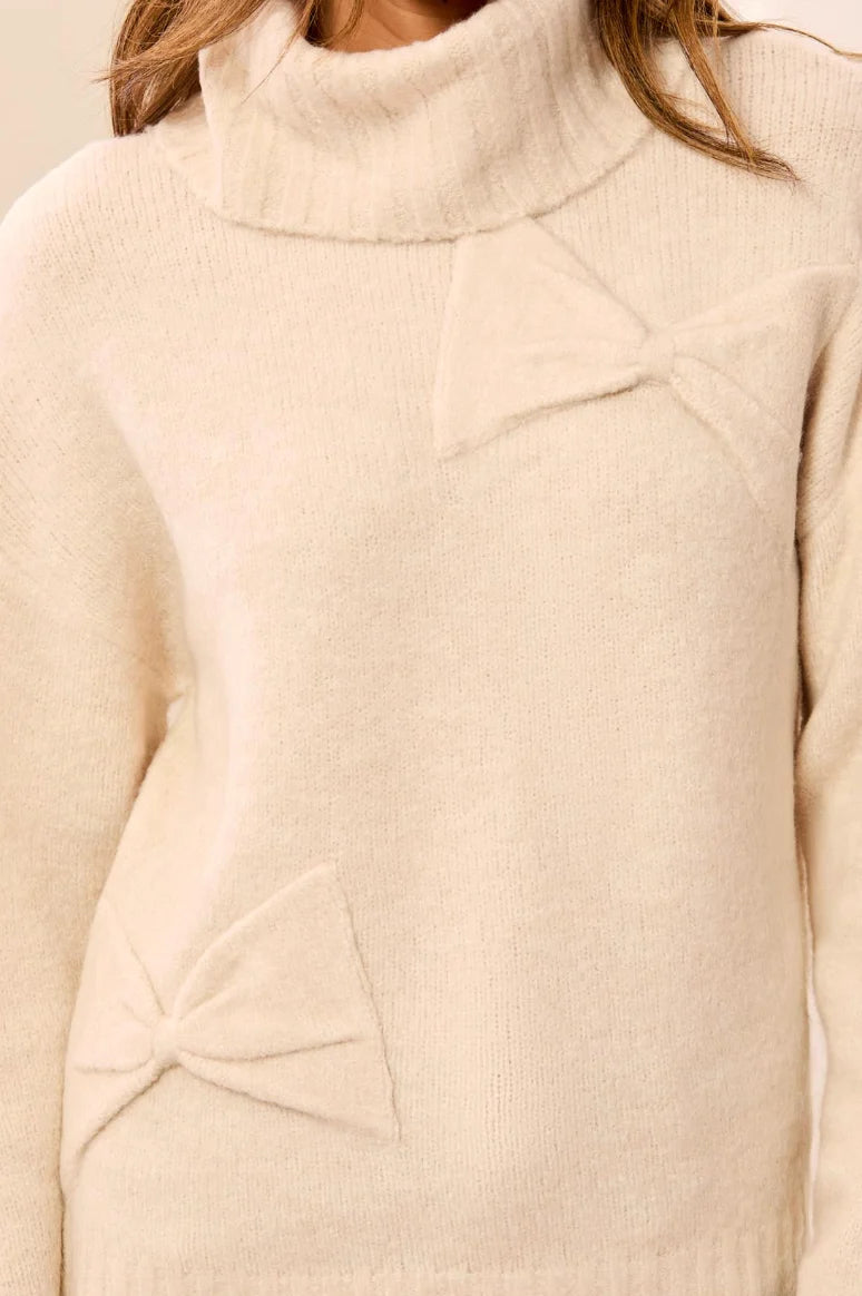 TURTLENECK BOW DETAIL SWEATER "CREAM"