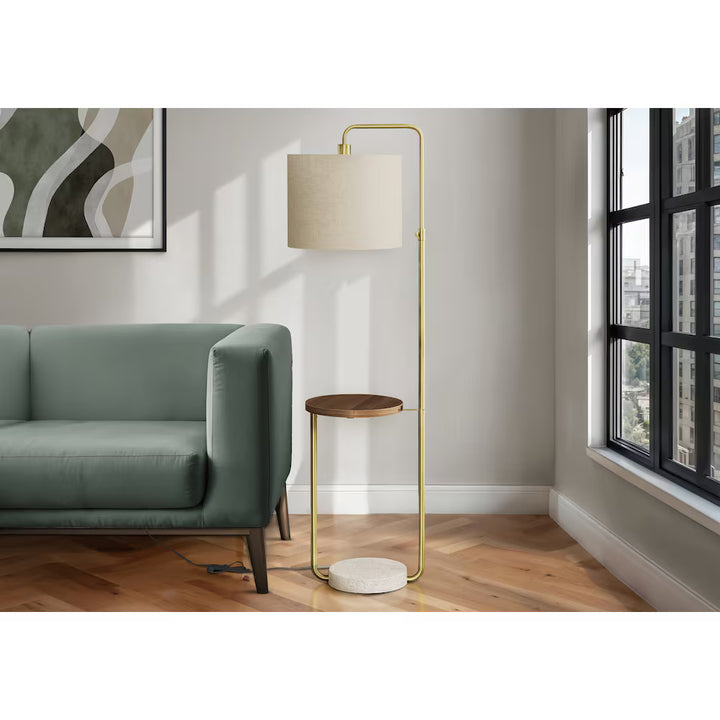 FLOOR LAMP 67" WITH USB PORT "BRASS/BEIGE"