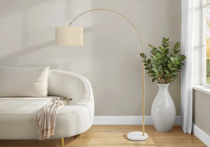 ARC FLOOR LAMP 79" "BRASS/BEIGE"
