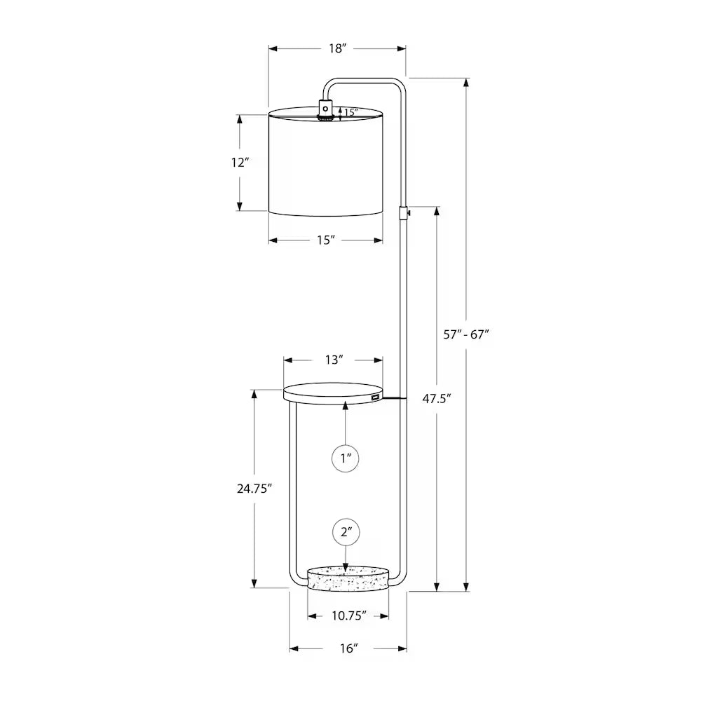FLOOR LAMP 67" WITH USB PORT "BRASS/BEIGE"