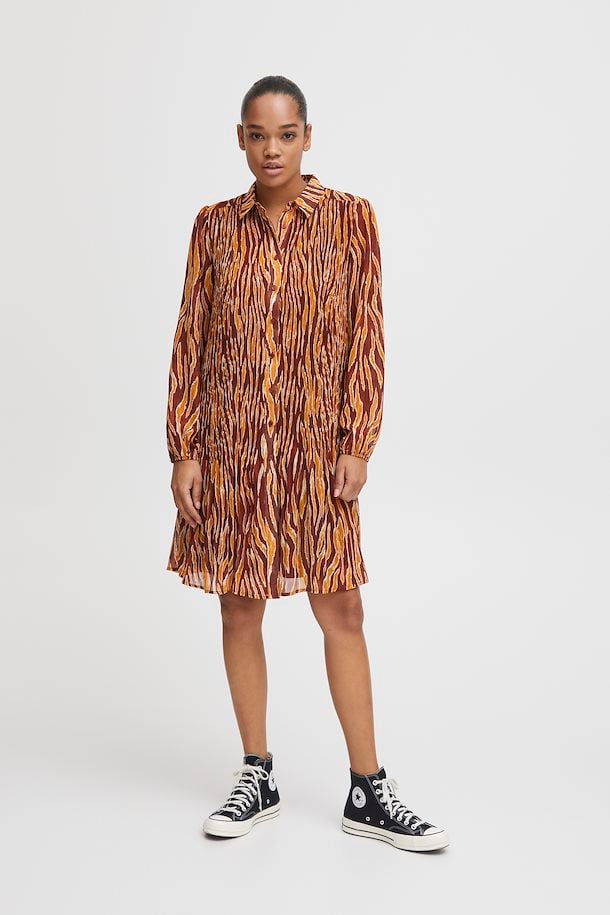 ICHI IHILLY DRESS - Brown Animal Structure