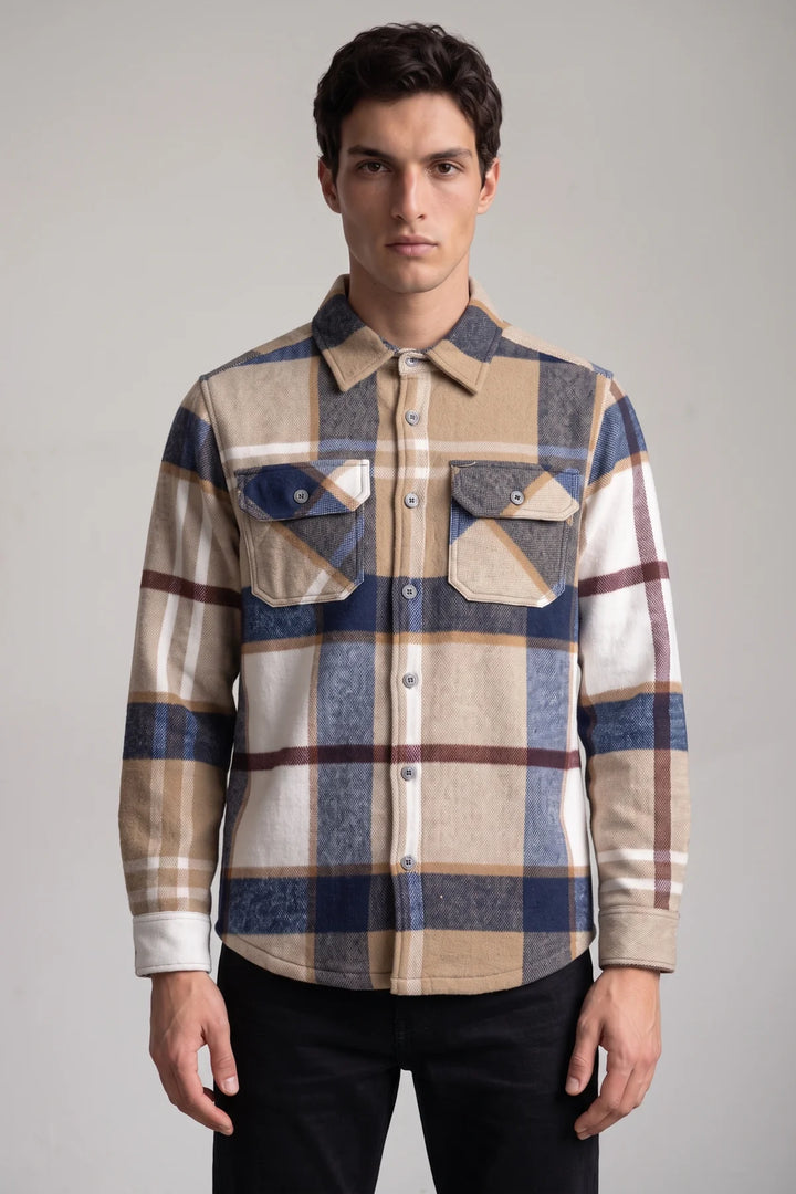 CALCEDONIO - BONDED CHECK PATTERN BUTTON-UP SHIRT "MOSS"