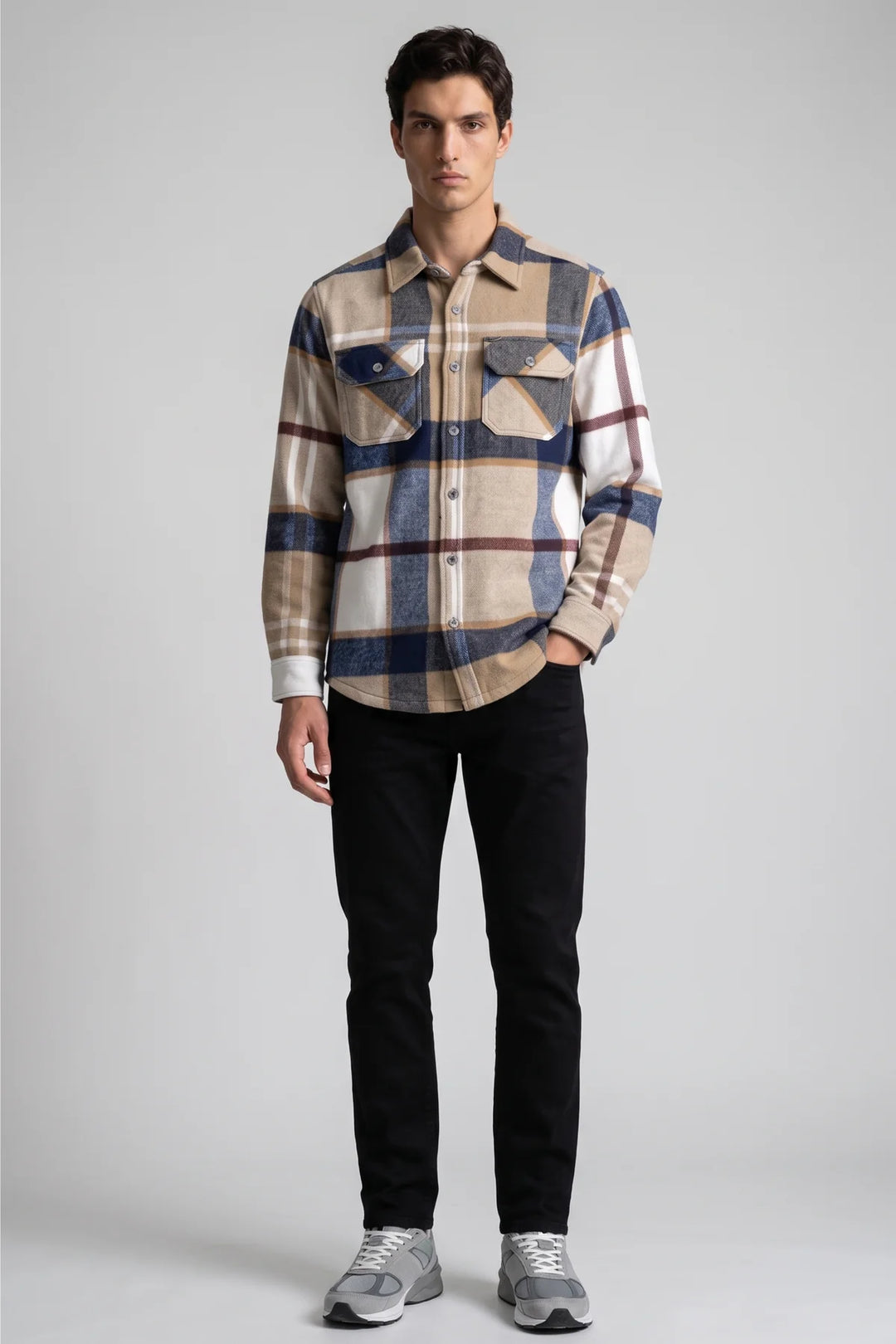 CALCEDONIO - BONDED CHECK PATTERN BUTTON-UP SHIRT "MOSS"