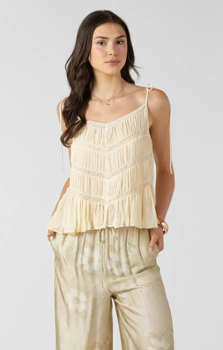 LACE INSERT TIE SHOULDER CAMI "BUTTERCREAM"