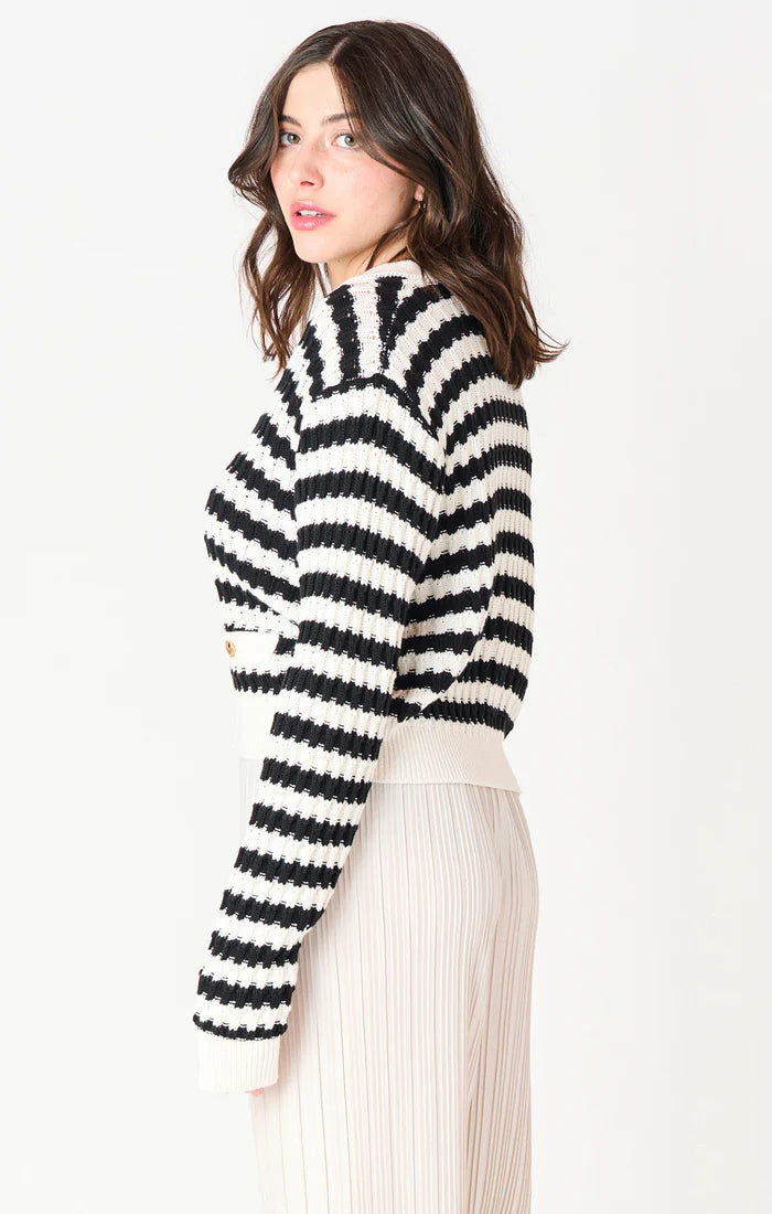 TEXTURED STRIPED CARDIGAN "WHITE/BLACK STRIPE"