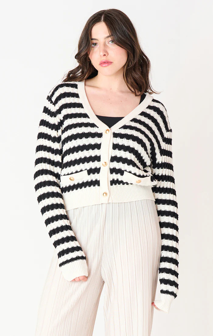 TEXTURED STRIPED CARDIGAN "WHITE/BLACK STRIPE"